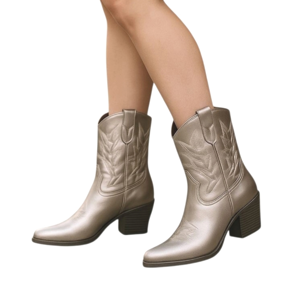 GC Shoes Knox Bronze Tone Western Boots Women's Size 8W 2.5" Heel Stylish Shoes